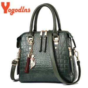 yogodlns luxury crocodile pattern handbag women winter new pu leather tassel shoulder bag brands design handle bag lady purse