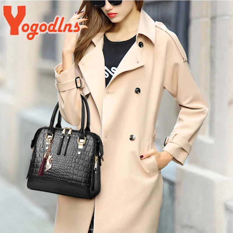 yogodlns luxury crocodile pattern handbag women winter new pu leather tassel shoulder bag brands design handle bag lady purse yogodlns luxury crocodile pattern handbag women winter new pu leather tassel shoulder bag brands design handle bag lady purse