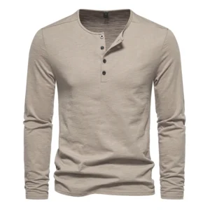men long sleeved t shirt cotton slim fit bottoming shirt fitness tops tees button neck casual cozy tshirt