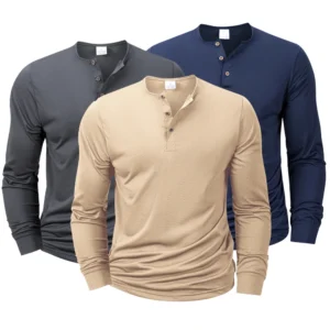 men's long sleeved henley neck t shirt slim fit bottoming shirt fitness tops tees button neck casual cozy tshirt