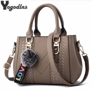 embroidery messenger bags women leather handbags bags for women sac a main ladies hair ball hand bag