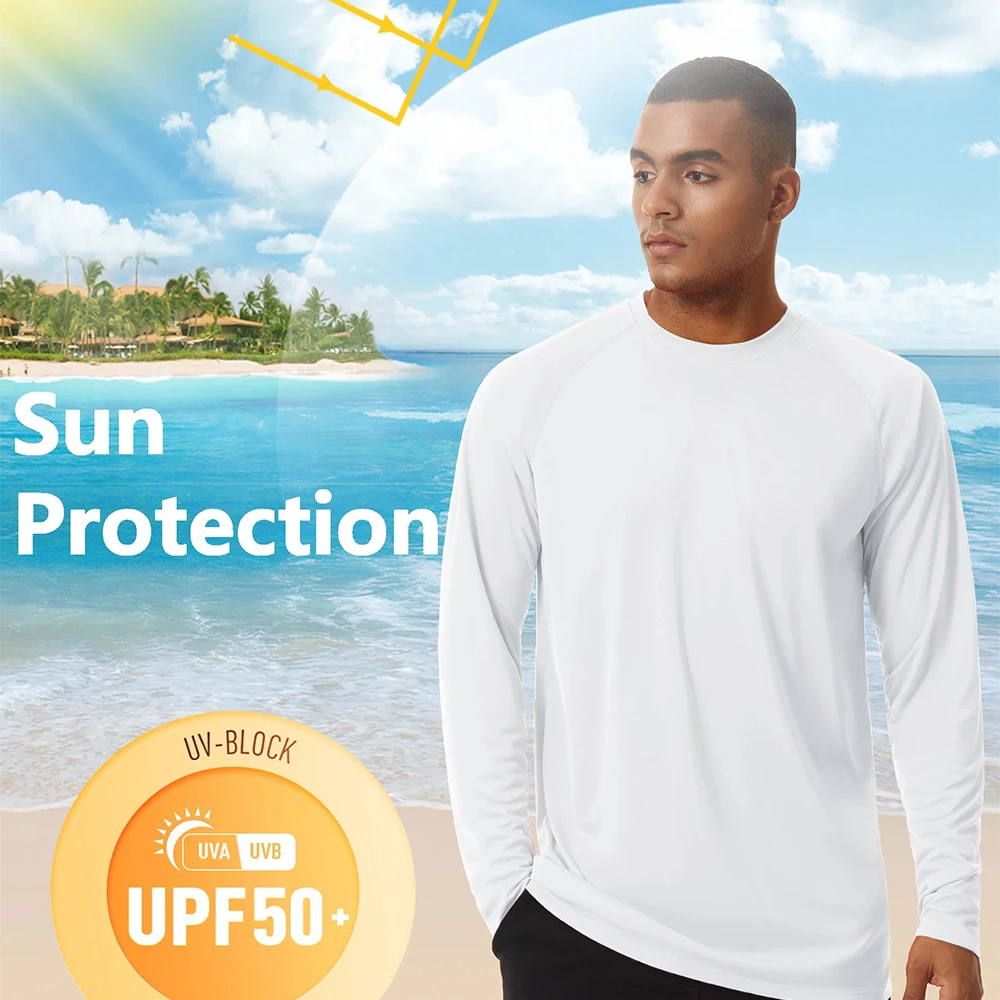 upf50+ men's sunscreen uv protection t shirt solid color long sleeved round neck outdoor hiking fishing quick drying tops upf50+ men's sunscreen uv protection t shirt solid color long sleeved round neck outdoor hiking fishing quick drying tops