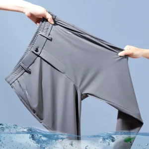 ultra thin elastic men's casual trousers summer quick drying ice silk slim straight business solid color trousers black gray