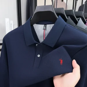 100% pure cotton autumn and winter men's fashion sports brand embroidered pony long sleeved polo shirt business casual t shirt